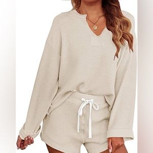 MEROKEETY Women's Long Sleeve Pajama Set Henley Knit Tops